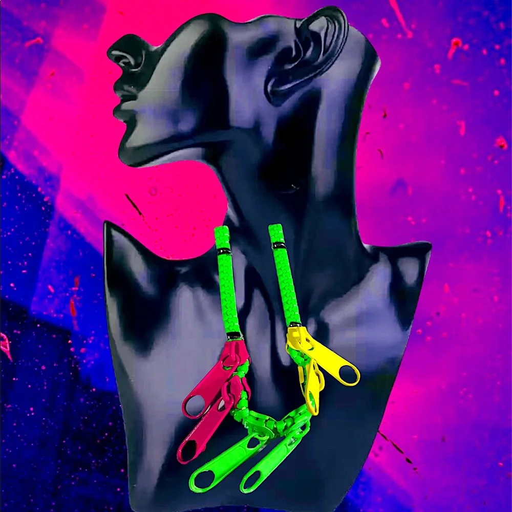 Neon Green Zipper Retro Statement Streetwear Necklace